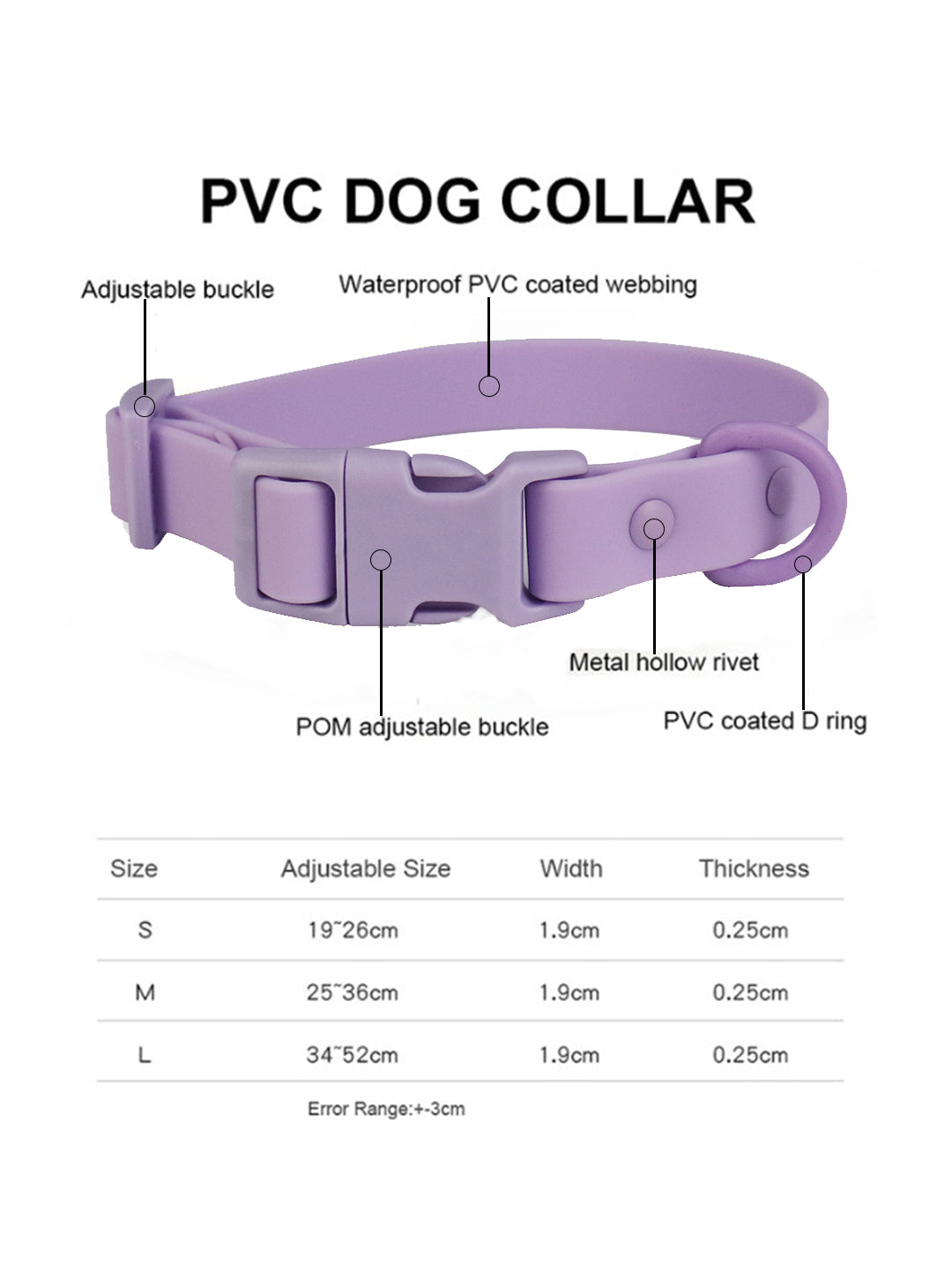 Klean Gypsy Adjustable Dog Collar - Purple Plush