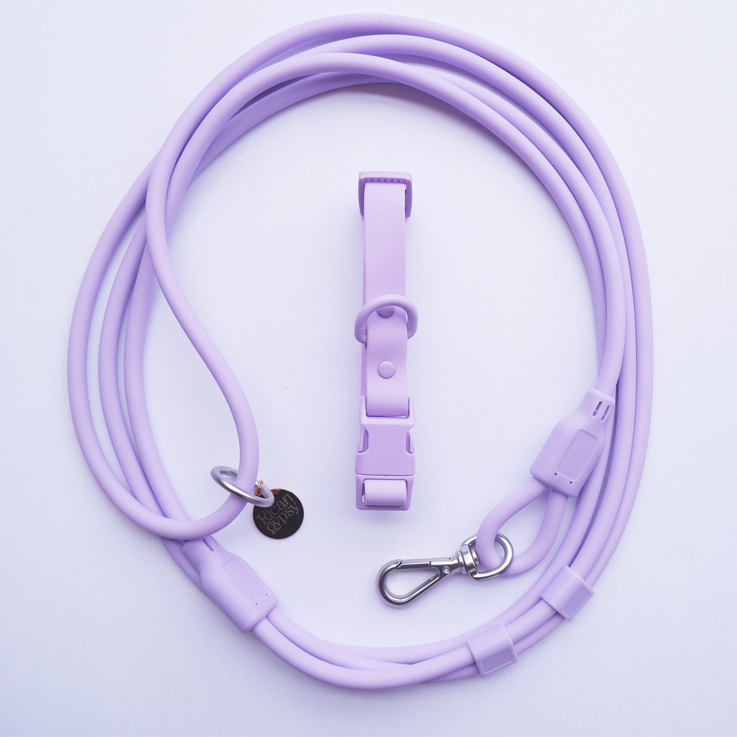 Klean Gypsy Combo of PURPLE 8-in-1 Hands-Free Dog Leash - Stylish, Durable & Waterproof & Adjustable Vegan Leather Dog Collar