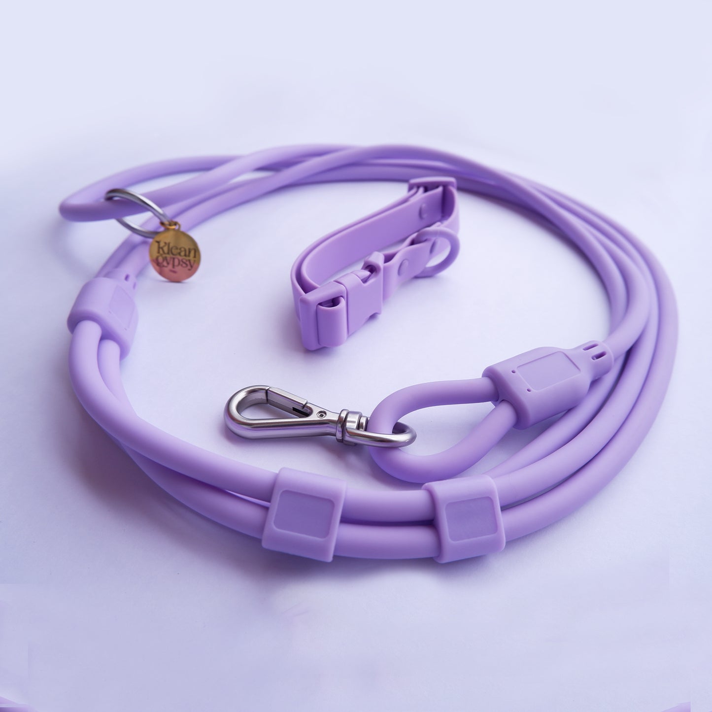 Klean Gypsy Combo of PURPLE 8-in-1 Hands-Free Dog Leash - Stylish, Durable & Waterproof & Adjustable Vegan Leather Dog Collar