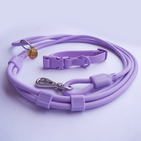 Klean Gypsy Combo of PURPLE 8-in-1 Hands-Free Dog Leash - Stylish, Durable & Waterproof & Adjustable Vegan Leather Dog Collar